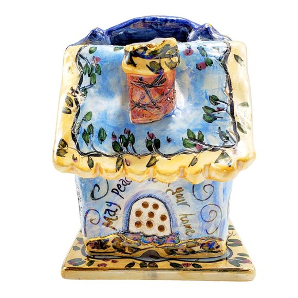 Blue Sky Clayworks Heather Goldminc PEACE 2001 Candle House w/Base Hand Painted - Picture 3 of 9